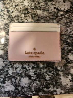 kate spade Pale Pink and White Saffiano Leather Card Case